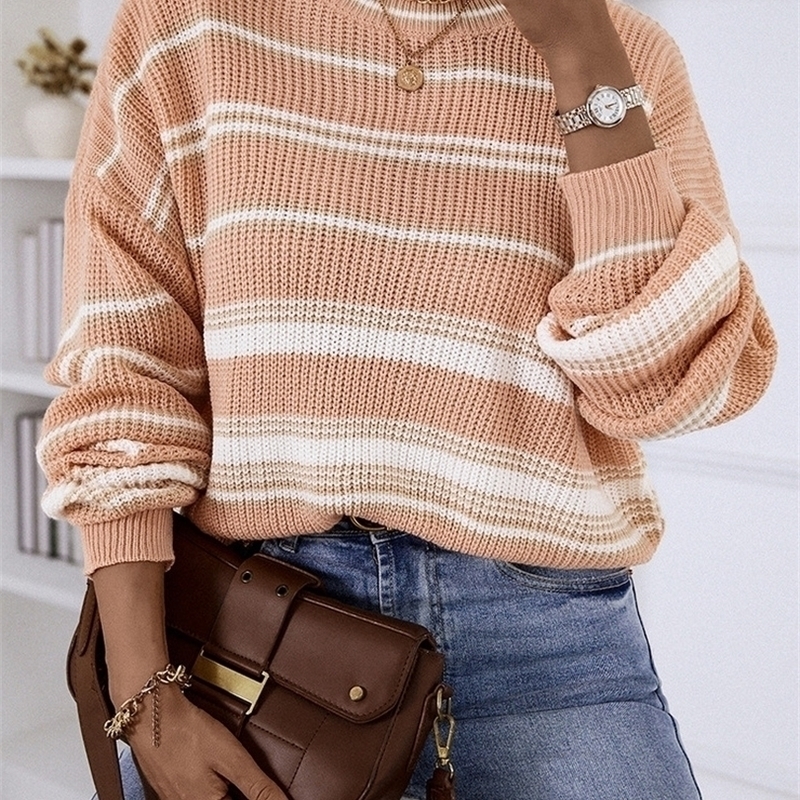 Senecinet Casual Knit Pullover Women Autumn Winter Fashion Long Sleeve Top Gentle Solid O Neck Ladies Loose Stripe Sweater W220817