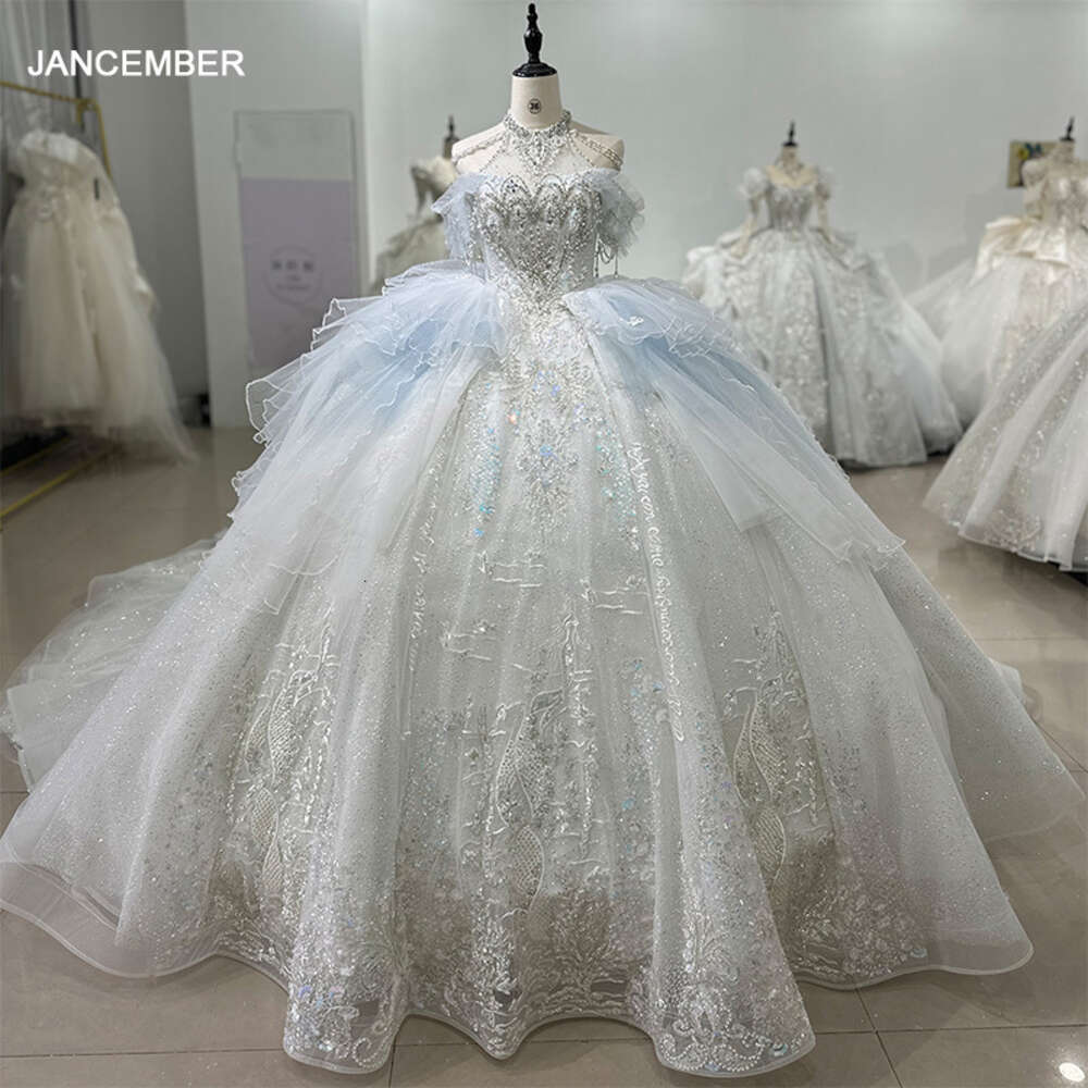 Jancember Stylish Factory Wholesale Wedding Dresses For Women Sleeveless Halter Beading Lace Up vestido de novias 2024 XS048