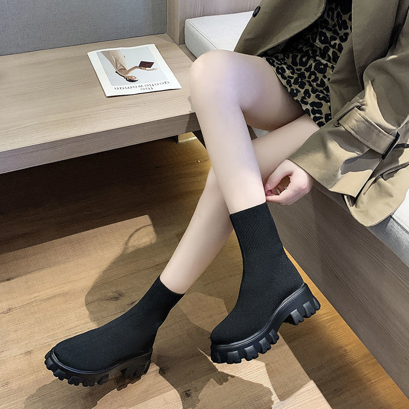Autumn Winter Women's Martin Boots Thick Sole Casual Style Minimalist Style Round Toe Comfortable Triple Black fashion