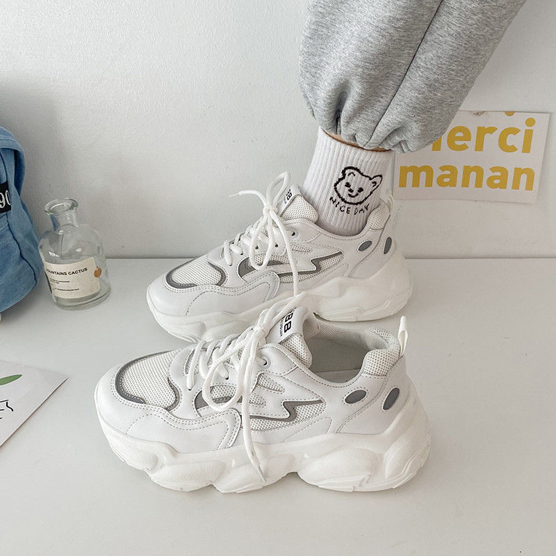 Women's Athleisure Heighten Mesh Breathable Comfortable Lightweight Versatile Running Shoes Triple White Free shipping