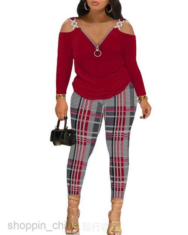 Women's Tracksuits Women's Autumn/Winter New Two Piece Zipper Printed Pants Set for Women Sets