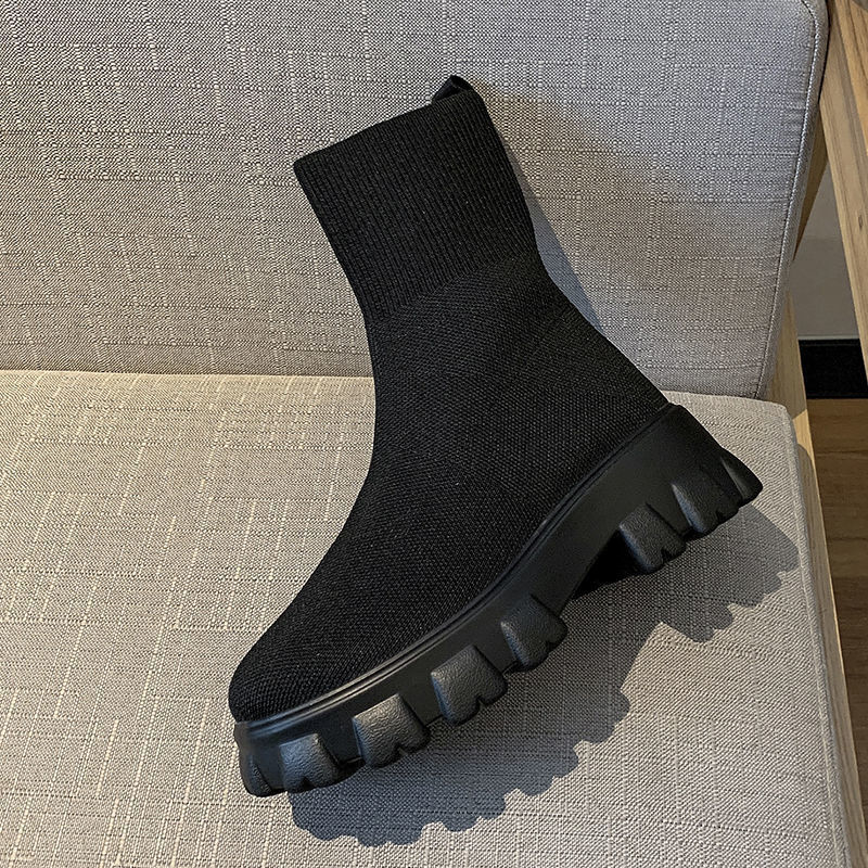 Autumn Winter Women's Martin Boots Thick Sole Casual Style Minimalist Style Round Toe Comfortable Triple Black fashion