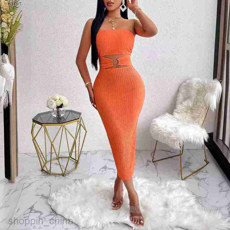 Basic Casual Women Dresses Self directed shooting new fashion women's clothing, taken shelves solid color hollowed out waist strapless dress