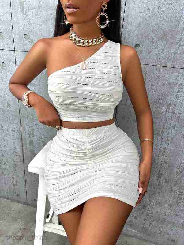 Two Piece Dress Sets Summer Leisure Fashion New Women's Solid Color Slanted Neck Sleeveless Set