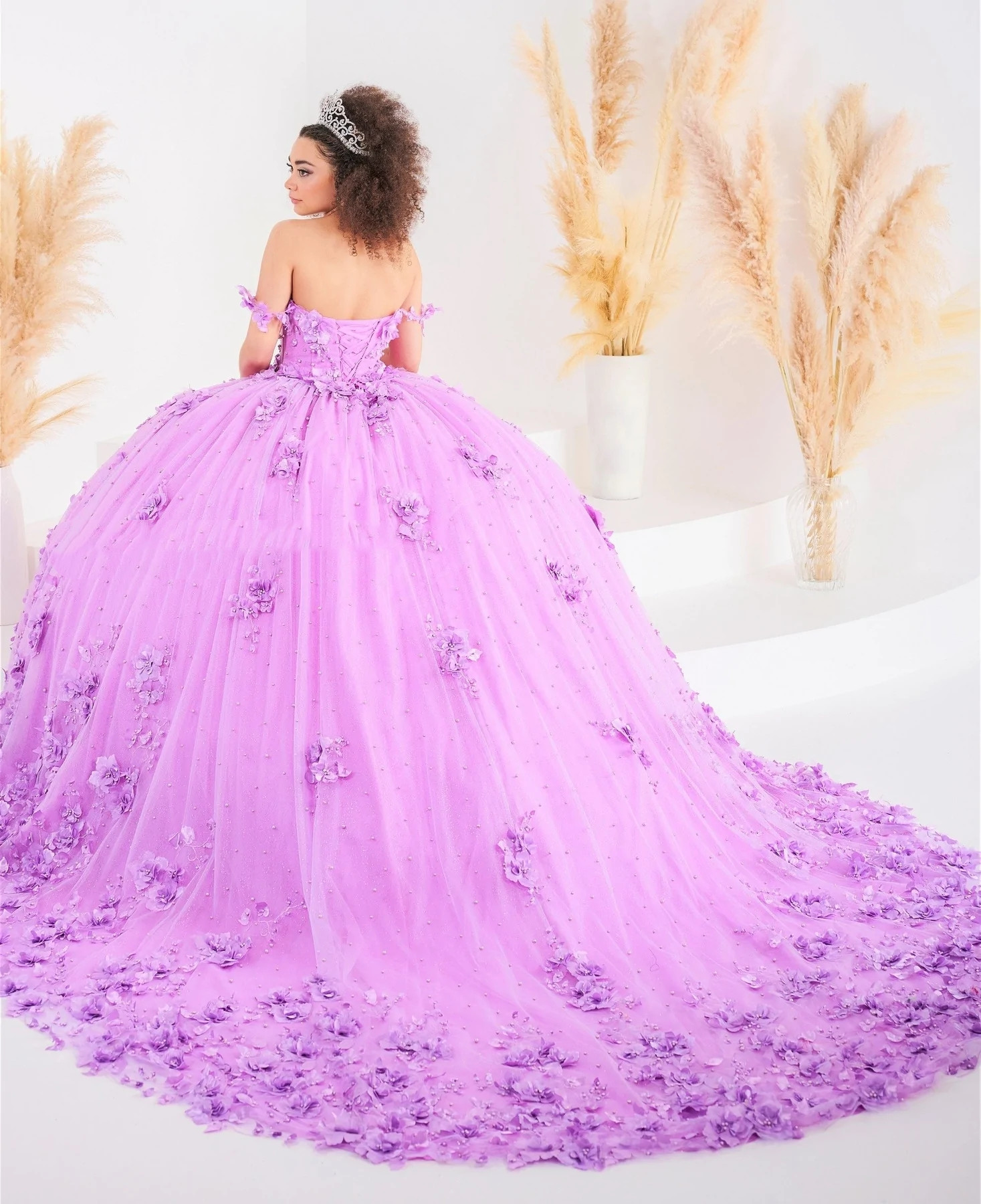 Pink Mexican Quinceanera Dresses Ball Gown Off The Shoulder Tulle Floral Pearls Puffy Charro Sweet 16 Dresses 15 Anos