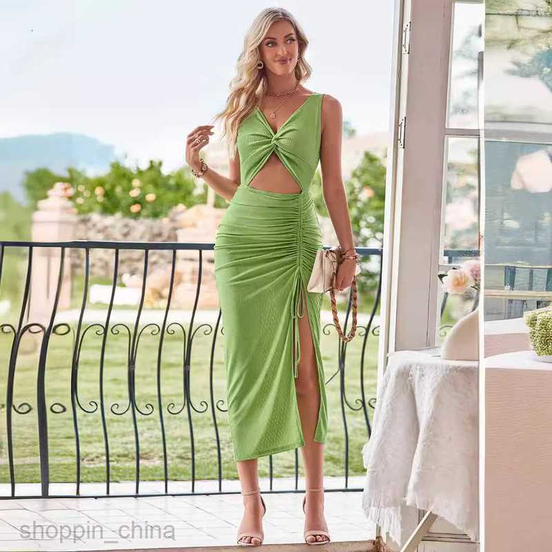 Basic Casual Women Dresses Fashion and Casual New Women's Summer V-neck Twisted Drawstring Wrapped Hip Dress for Women