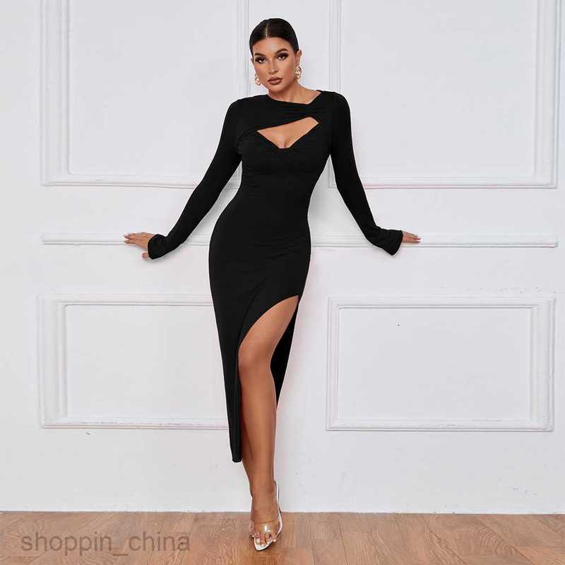 Basic Casual Women Dresses Women's Long Skirt Slim Wrap Hip Tight Skirt Sexy Split Long Sleeve Dress