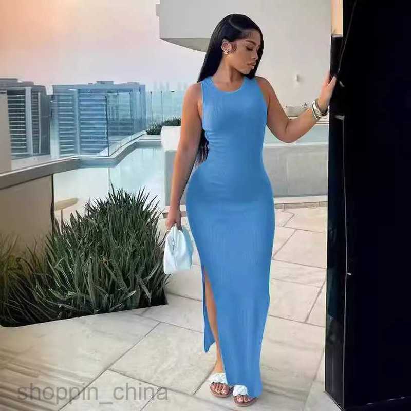 Basic Casual Women Dresses Women's Commuter Style Long Skirt Sleeveless Round Neck Waist Split Dress