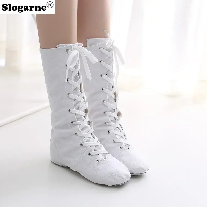 Womens canvas jazz boots girls dance shoes childrens stage performance shoes soft leather soles modern jazz shows ballroom ballet shoes 240612