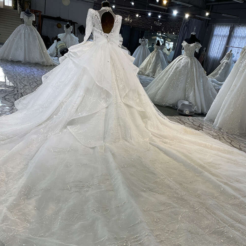 Modern Wedding Dresses Women Organza High Neck Full SleeveWedding Gown For Bride 2022 Sequined Ruched MN107 Vestido De Novia