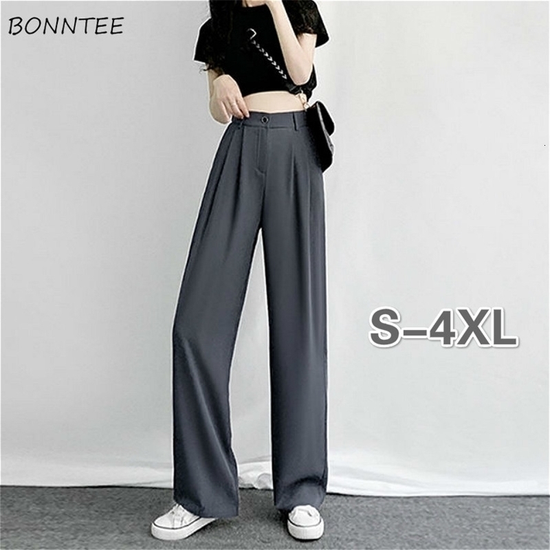 Womens Pants Capris Wide Leg Pants Women Simple Vintage Overisze 4XL Simple Daily Office Lady Full Length Trousers Allmatch Summer Fashion Womens 2210