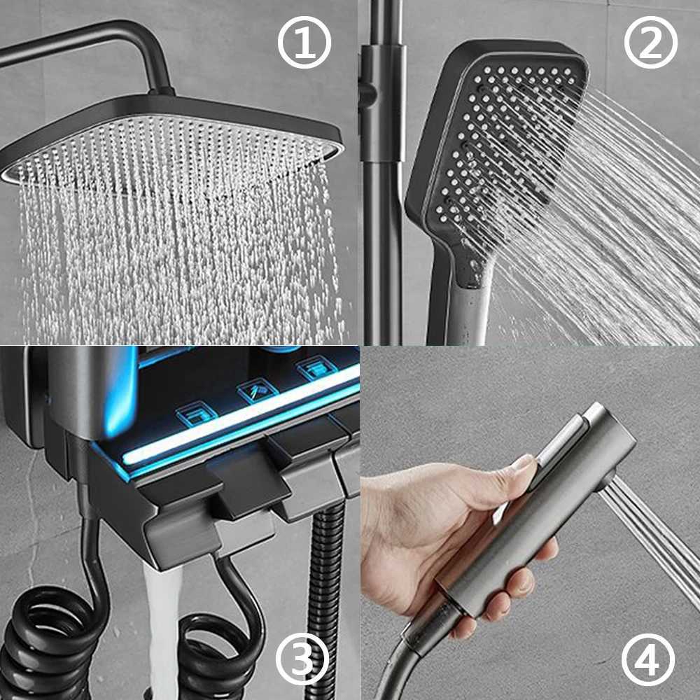 Bathroom Shower Heads Bathroom Shower System Temperature Display With LED Light Shower Set 4 Function Shower Faucet Hot Cold Temperature ControlL24613