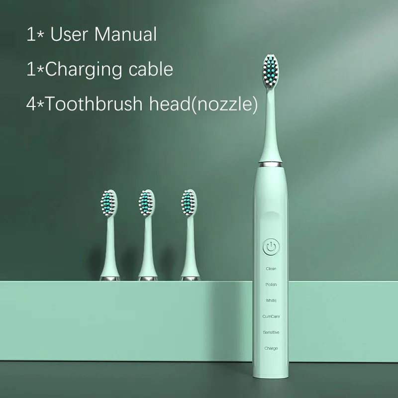 Ultrasonic Electric Toothbrush for Adults Timer Teeth Automatic Vibrator Sonic Brush Whitening IPX7 Waterproof 4 Brush Heads