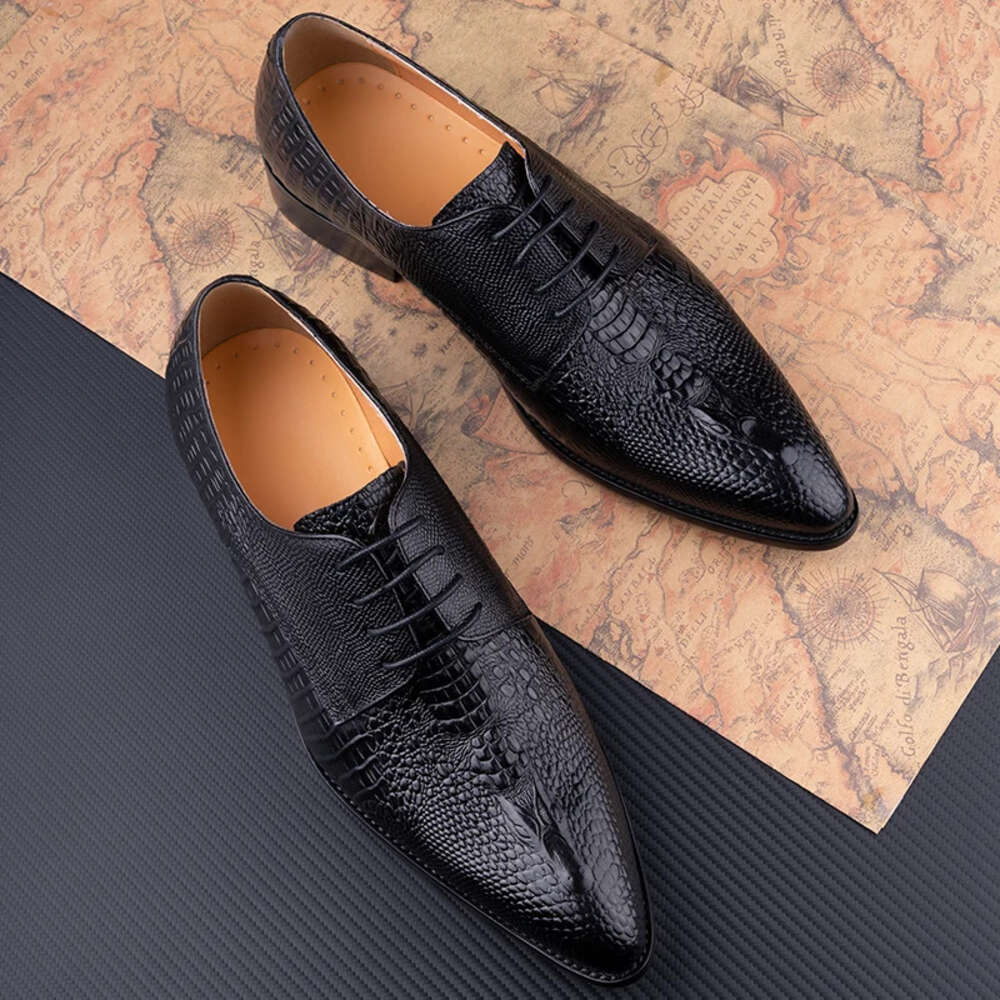 Fashion Male Derby Dress Party Printing Zapatos De Hombre Genuine Leather Oxfords Shoes Black Lace Up Daily