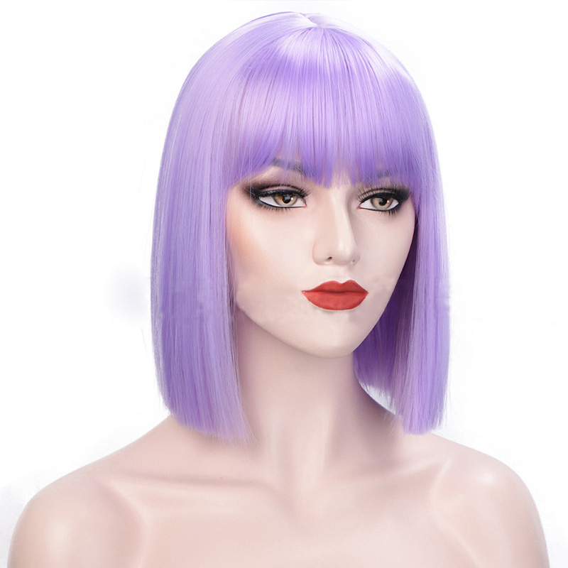 Synthetic Mechanism Bob Wig 12inch Silky Straight Chemical Fiber Wigs Black Pink Blue Color Straight Bang