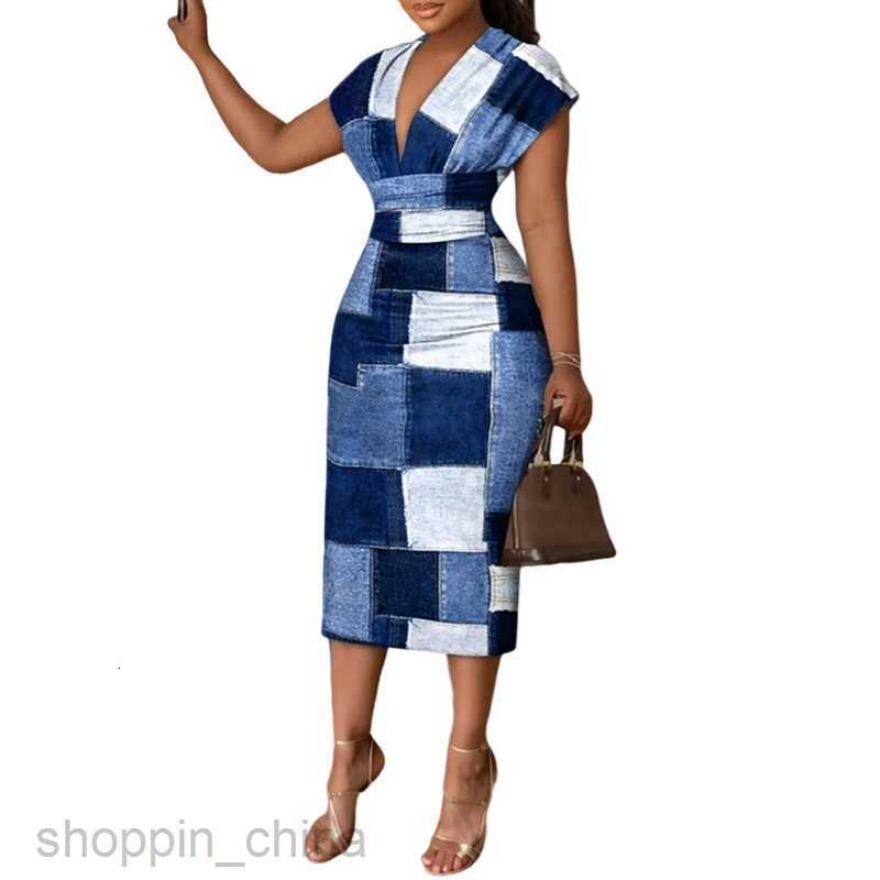 Two Piece Dress Sets Summer New Women's Printed V-neck Long Dress Waist Wrapped Hip Dress