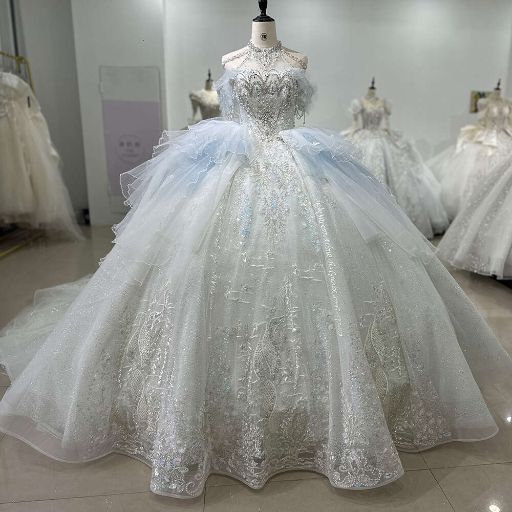 Jancember Stylish Factory Wholesale Wedding Dresses For Women Sleeveless Halter Beading Lace Up vestido de novias 2024 XS048