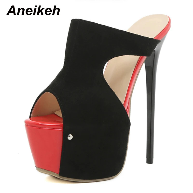 Aneikeh Sexy Platform Mixed Colors Super High Heel Sandals Womens Summer Ladies Nightclub Party Fashion Wedding Shoes Mules 240614