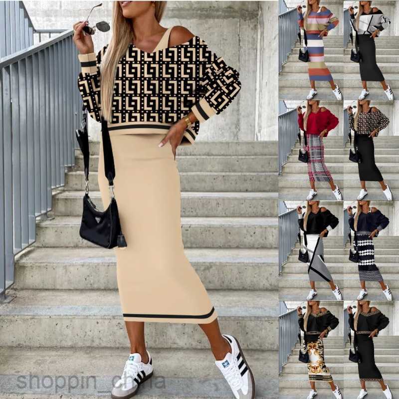 Two Piece Dress Sets Women's Autumn/Winter New Bat Sleeve Long Skirt Wrapped Hip Fashion Two Piece Set for Women
