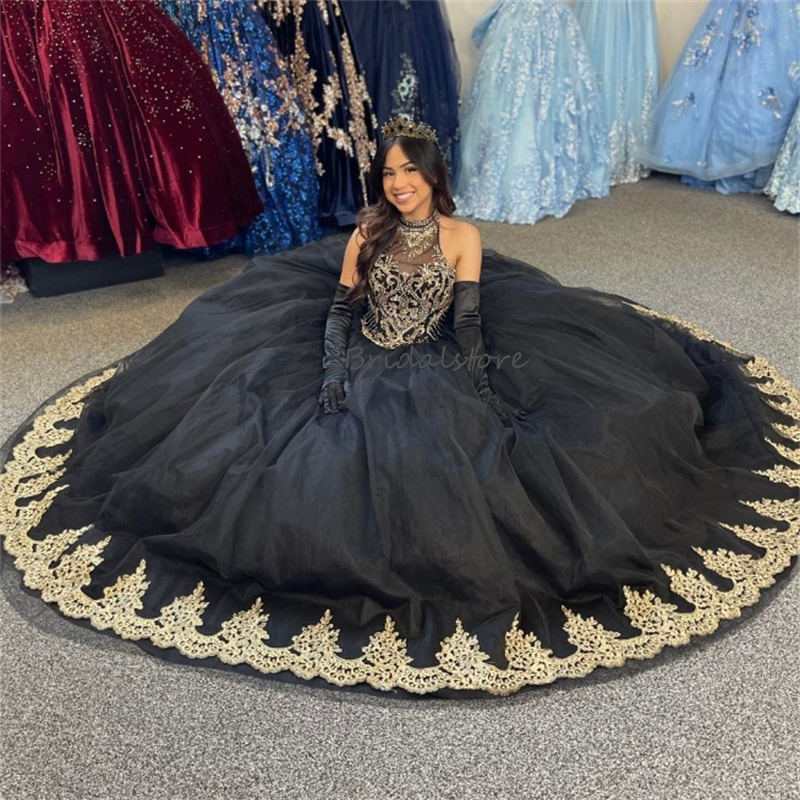Vintage Black Quinceanera Dresses Charro 2024 Princess Mexican Style Vestidos De 15 Anos Xv Lujo Sixteen Birthday Party Gown Beaded Crystal Robe De Ba