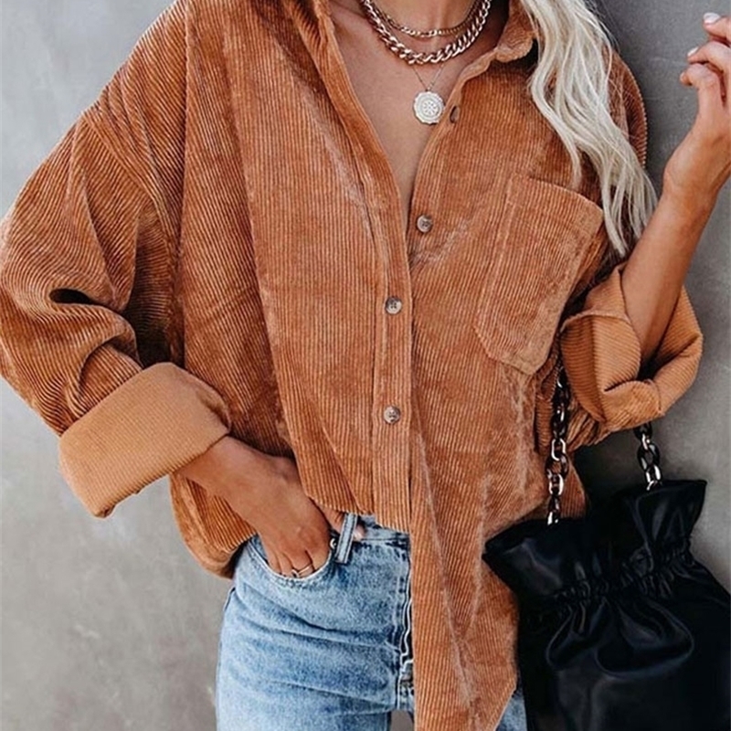 Womens Jackets Autumn Corduroy Jacket Woman Long Shirt Jacket Women Button Coat Jackets Women Fashion Overshirt Loose Coat Female 220901
