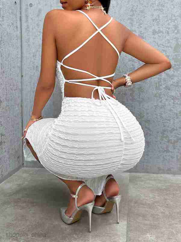 Basic Casual Women Dresses Women's casual summer solid color sexy style backless strap dress
