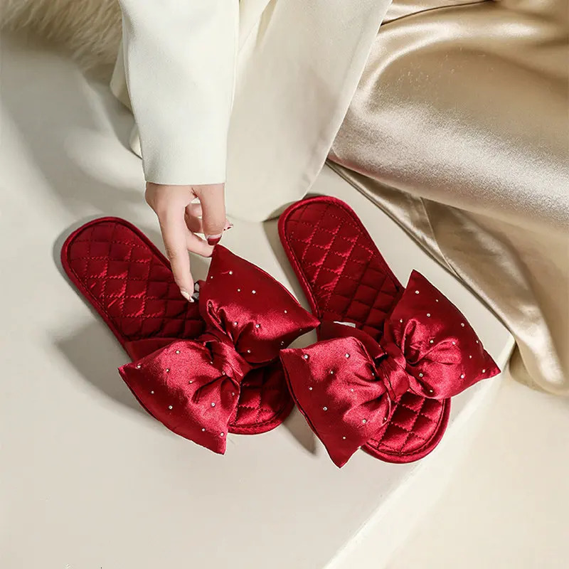 Fashion Wedding Slippers Women Peep Toe Bedroom Home Sandals Bride Bridesmaid Wedding Shoes With Silk Bow 240614