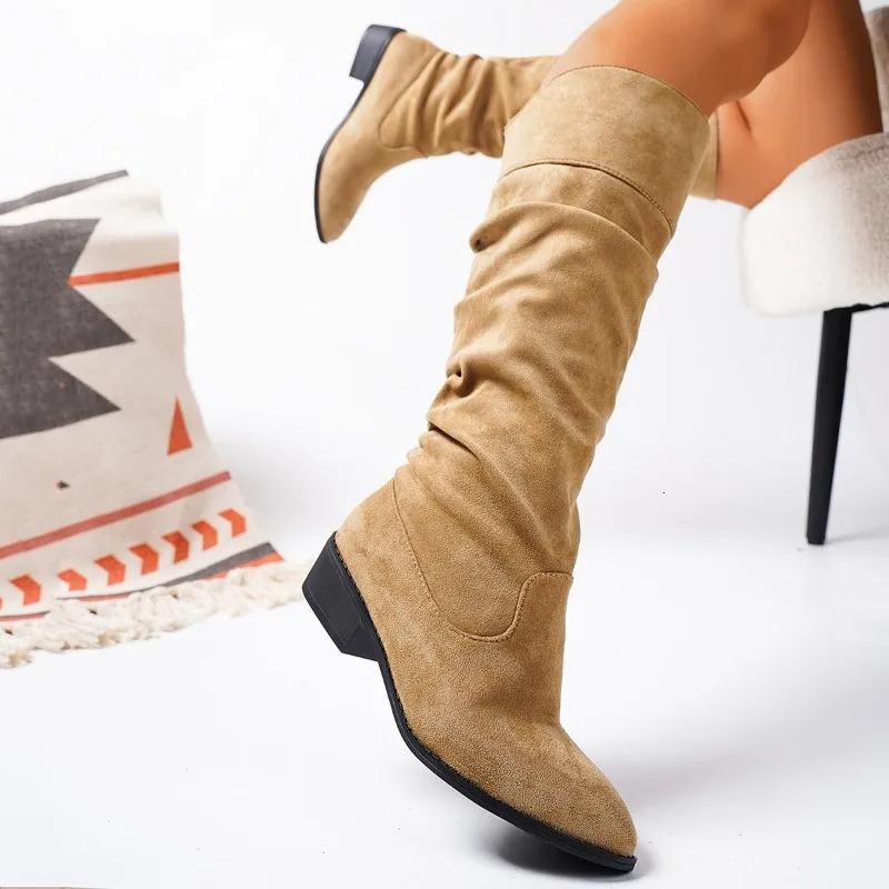 high-quality pleated boots for womens black nude artificial velvet long sleeved long sleeved womens flat bottomed winter dress shoes 240612