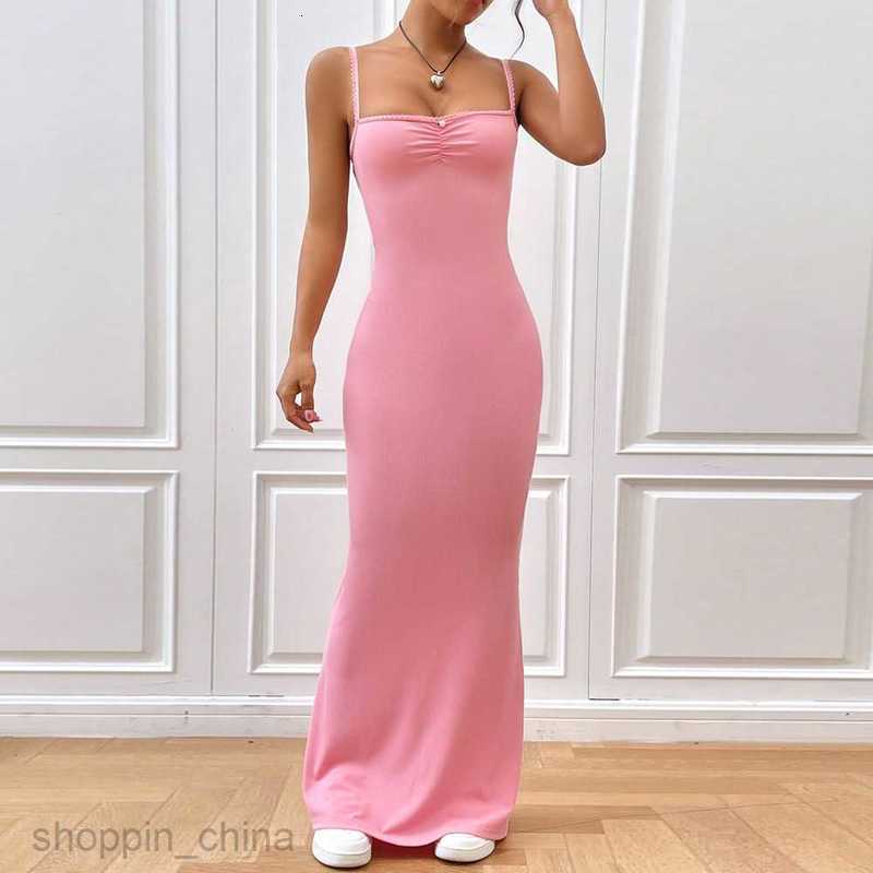 Basic Casual Women Dresses Ins2024 Women's Sexy Y2K Spicy Girl Chest Fold Slim Wrap Hip Strap Long Dress