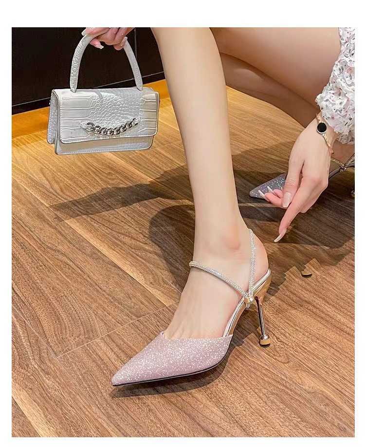 - Womens 2025 Summer New Water Dia Slim Shallow Mouth Half Drag Two Wears Slippers Outside High Heel Sandals Women Free of Mail