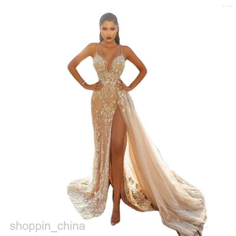 Casual Dresses Wedding Party Dress Women Evening Elegant Sexy Deep V Neck Spaghetti Strap Sleeveless Sequined Long Maxi 7654D