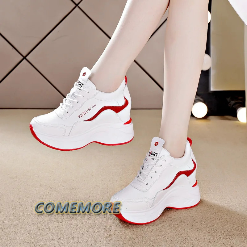 Womens leather platform sports shoes spring white shoes high heels wedge-shaped outdoor sports shoes breathable circular casual shoes 240614