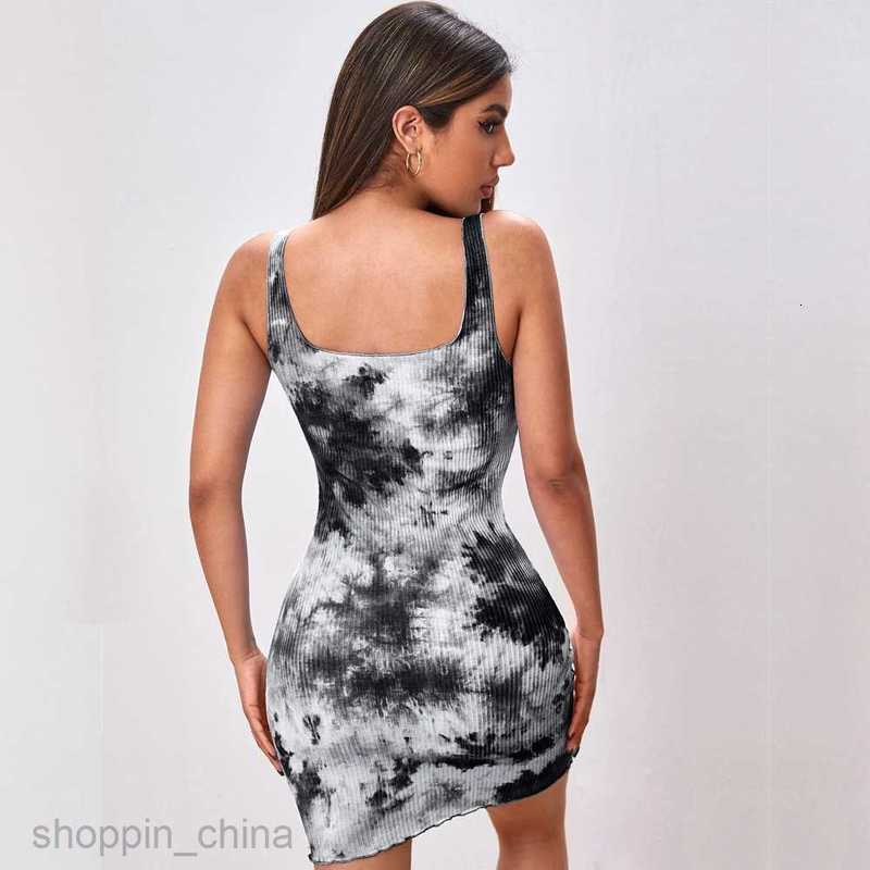 Basic Casual Women Dresses Spring/Summer Women's Sexy Slim Tie Dyed Print Wrapped Hip Short Skirt Tank Top Hanging Strap Dress