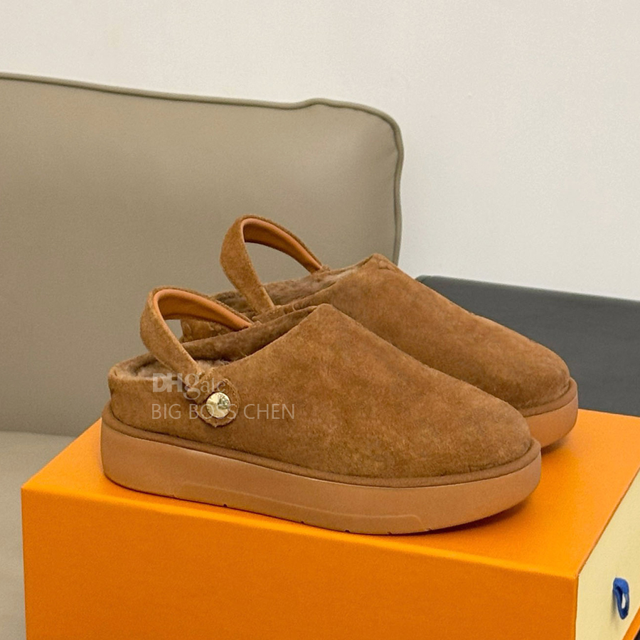 fashion Trendy warm winter Suede flat Platform Fur slippers slides Furry fluffy sandals Wool mules shoes Luxury designer slides for womens Winter shoes