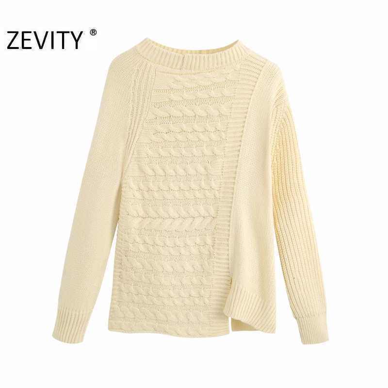 Zevity women fashion twist patchwork hem irregular knitting sweater ladies long sleeve casual sweaters chic autumn tops S394 210603