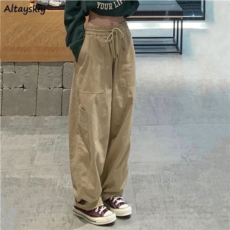 Womens Pants Capris Women S3XL Casual Pants Safari Style Drawstring High Waist Trousers Loose Japanese Streetwear Vintage Solid Color Hiphop Bf 221007