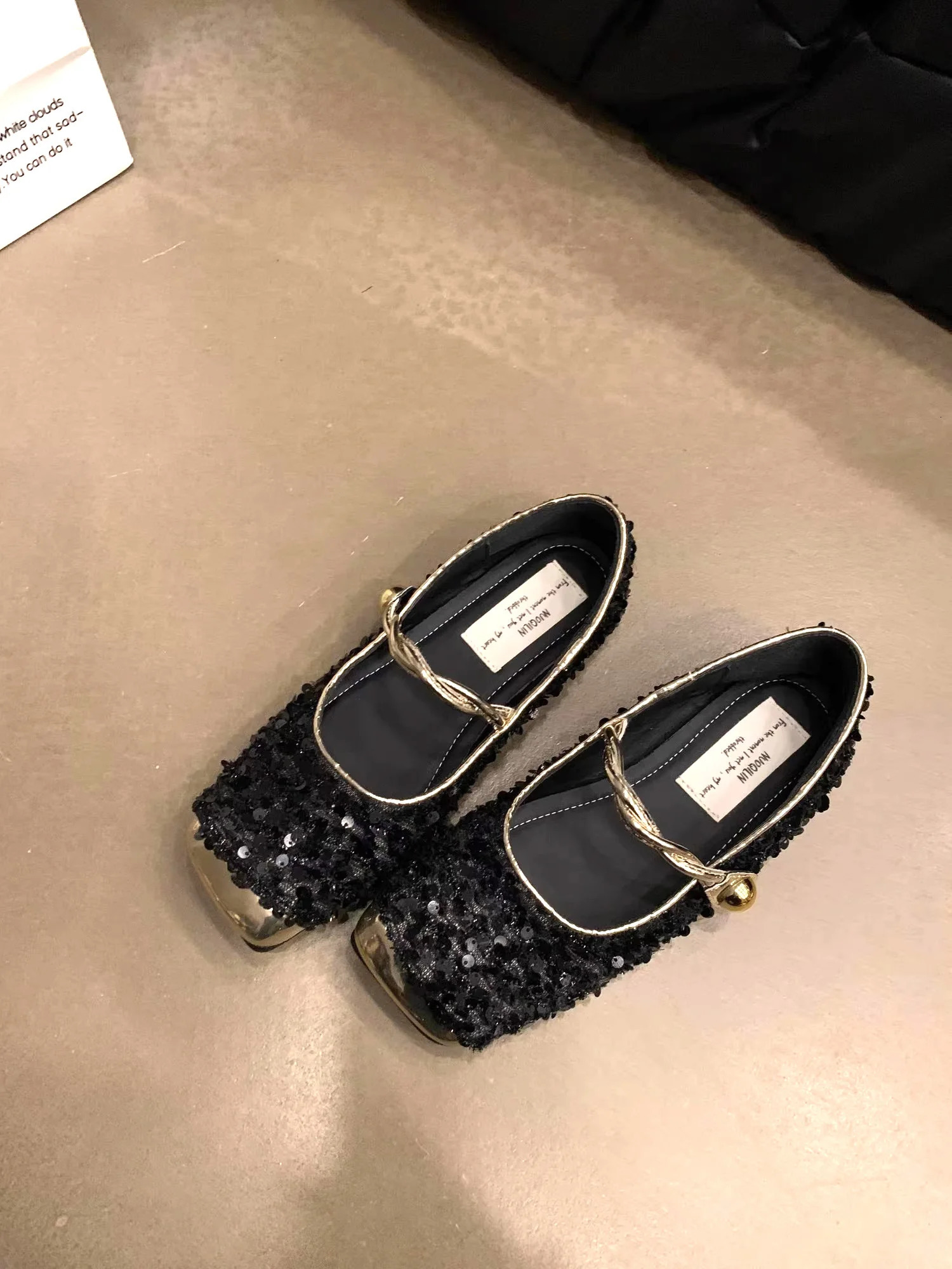 Sparkling Ballet Apartment Womens Costume Tweed Mary Jens Ballet Shoes with sequins on top 240614