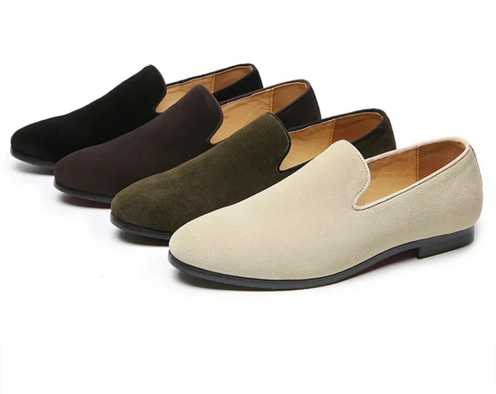 Mens shoes sliding on Loafers black suede solid soft mens shoes casual large size fashionable and breathable blue zapatos hombre 240612