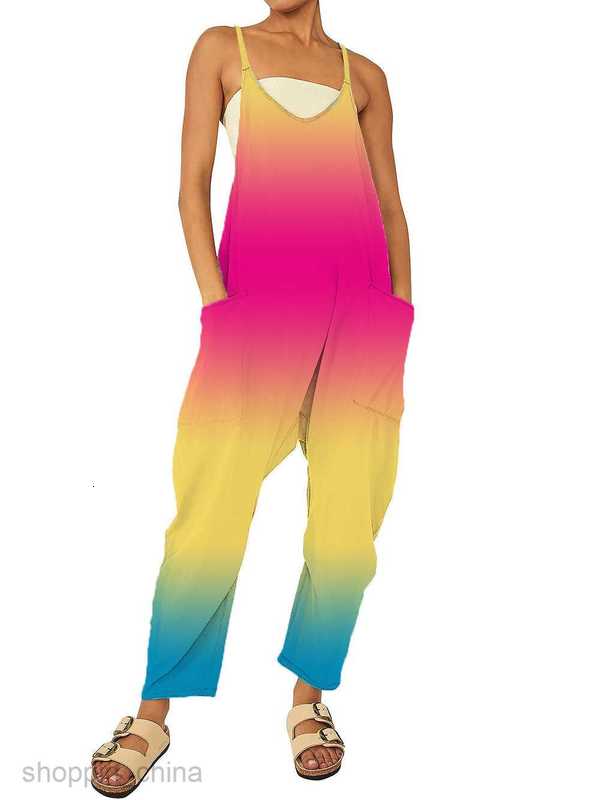 Women's Tracksuits Summer New Women's Zipper Pocket Sling Pants Printed jumpsuit for women Sets