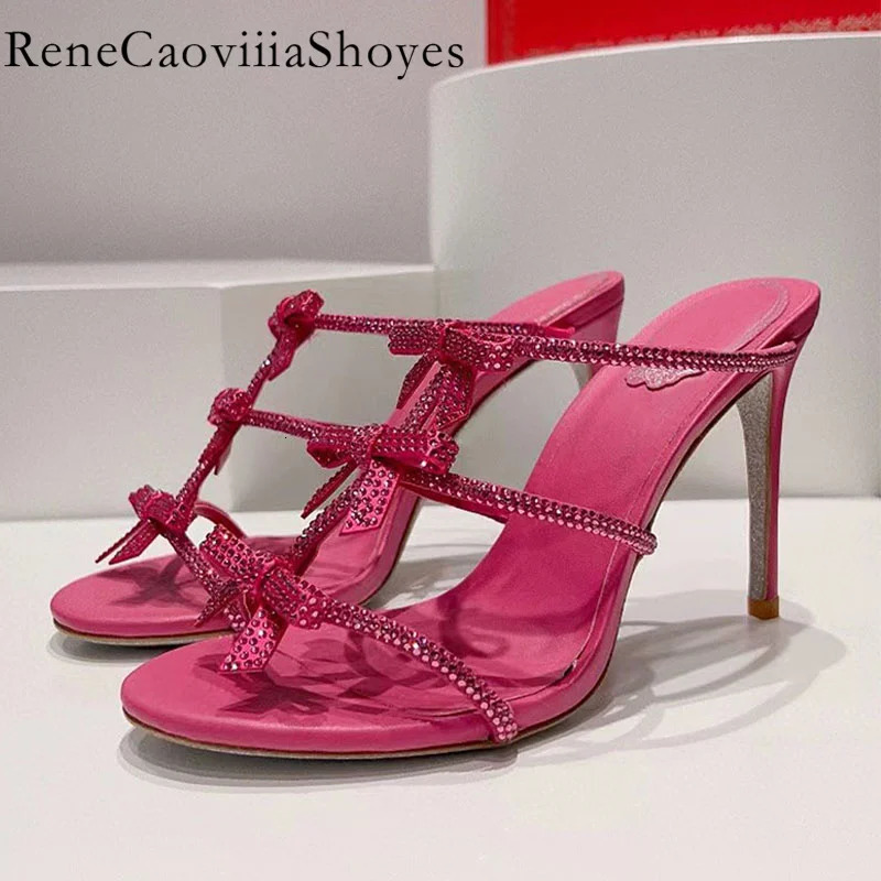 High Heels Crystal Slippers Women Butterfly-knot Rhinestone Party Shoes Female Summer Sexy Runway Gladiator Sandal Woman 240614