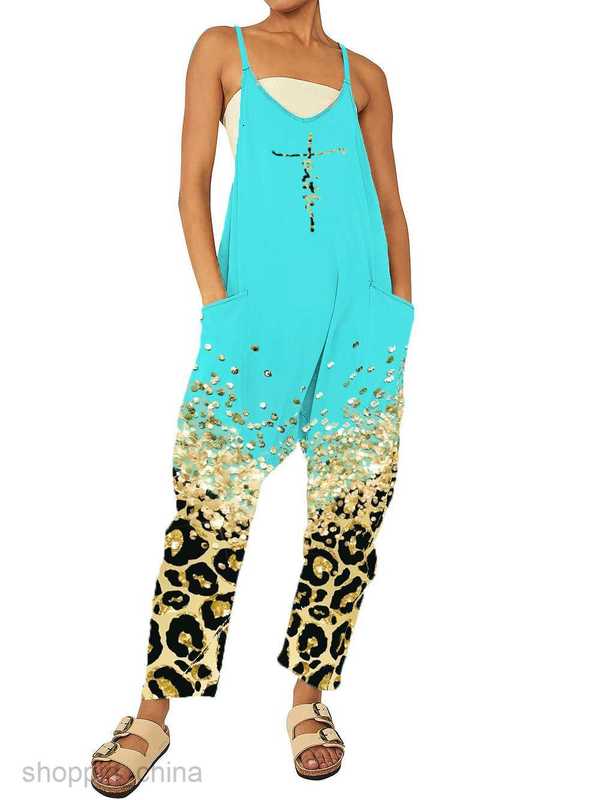 Women's Tracksuits Summer New Women's Zipper Pocket Sling Pants Printed jumpsuit for women Sets