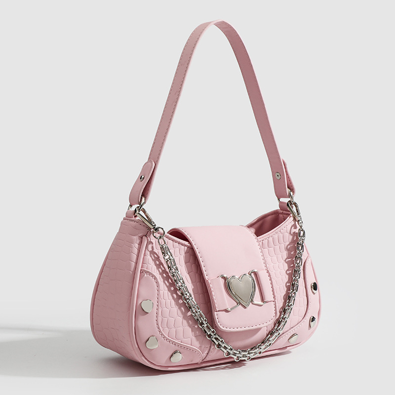 Women's Underarm Bag High Quality Mini Underarm Bag with Zipper Single Shoulder Crossbody Bag Multi Color Chain Love Leather Women's Bag Sui