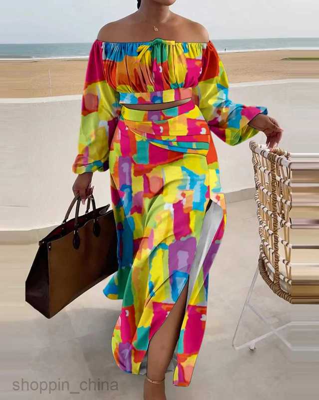 Two Piece Dress Sets Women's Autumn New Print Two Piece Long sleeved Set