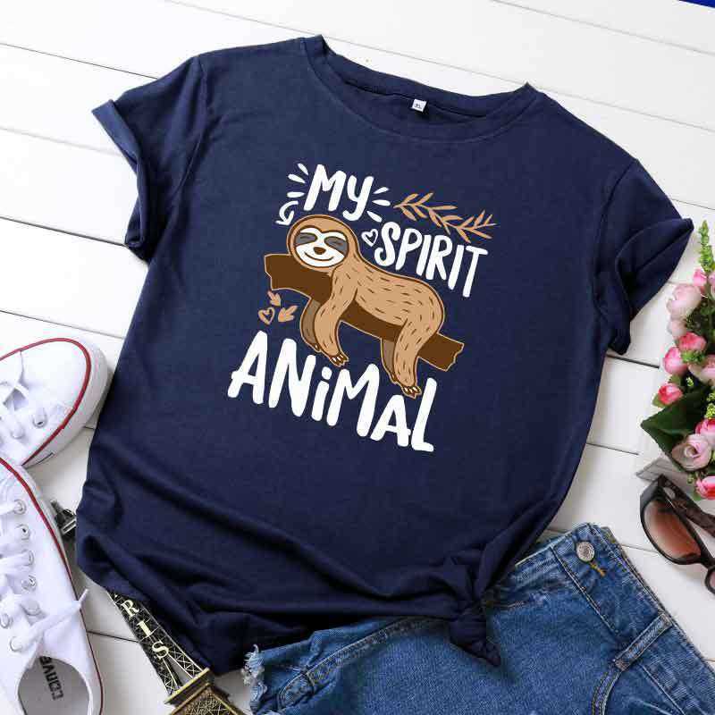 100% Cotton Lazy Sloth Women's T-Shirt Casual Loose O-Neck Short Sleeve Fashion Summer Female Tees Top W881 210526