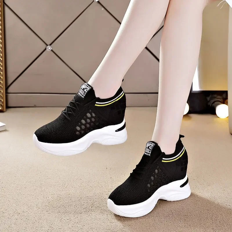 Womens Shoes Fashion White Sports Summer Leisure Breathable Hollow Platform Sports Shoes Comfortable High Heels 240614
