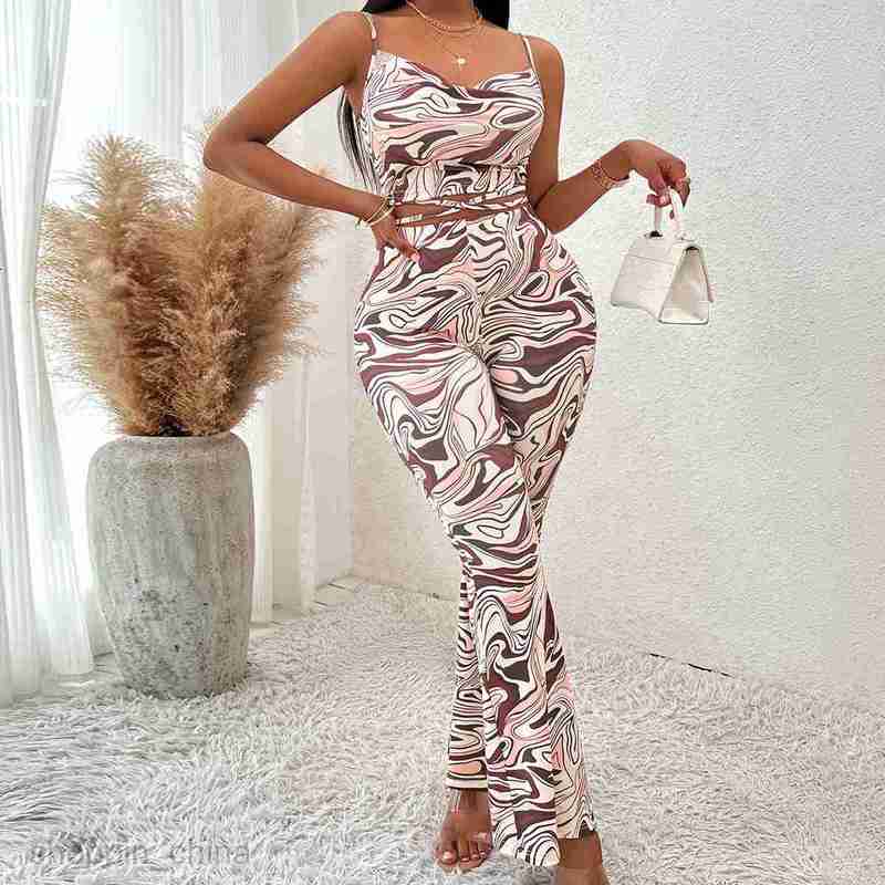 Women's Tracksuits Summer Fashion Casual Women's Sexy Style Printed Sling Long Women's Set Sets