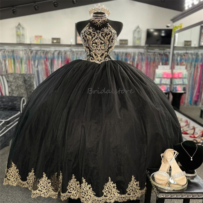 Vintage Black Quinceanera Dresses Charro 2024 Princess Mexican Style Vestidos De 15 Anos Xv Lujo Sixteen Birthday Party Gown Beaded Crystal Robe De Ba