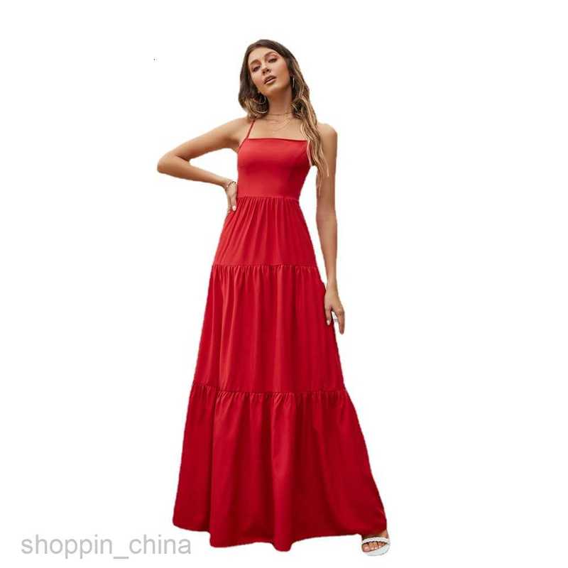 Basic Casual Women Dresses Women's New Large Swing Waist Banquet Dress Open Back Sling Style Dress