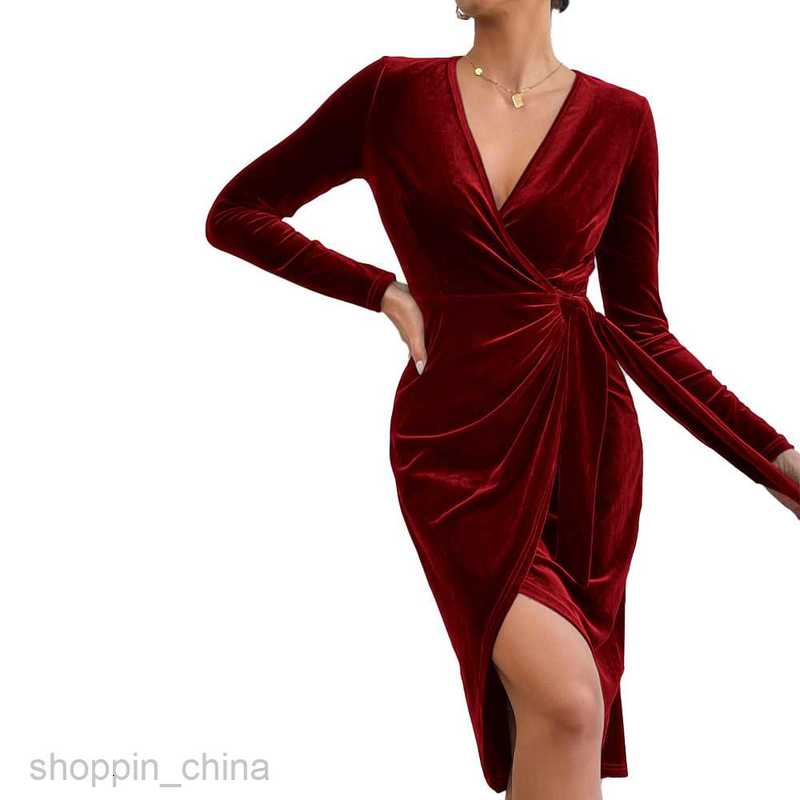 Basic Casual Women Dresses Sexy long dress V-neck bag hip irregular medium long dress cocktail dress female