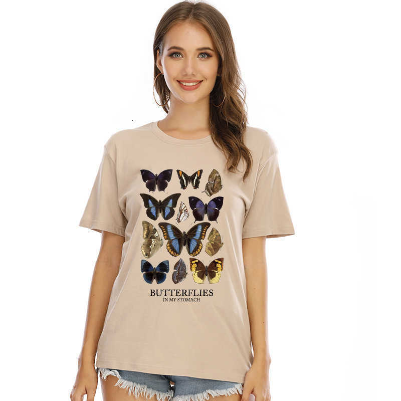 100% Cotton Fashion Butterfly Women T-Shirt Casual Loose O-Neck Short Sleeve Summer Streetwear Tees Top W733 210526